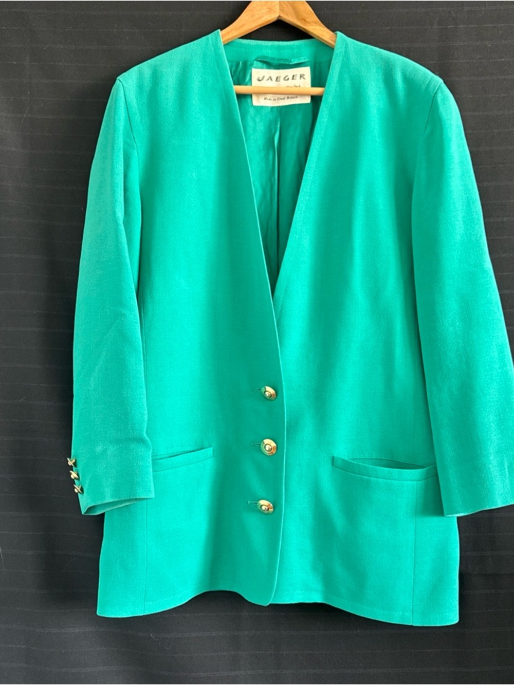 Vintage 80s Jaegar Green Wool Blazer Jacket Womens 12 Fully Lined Spring